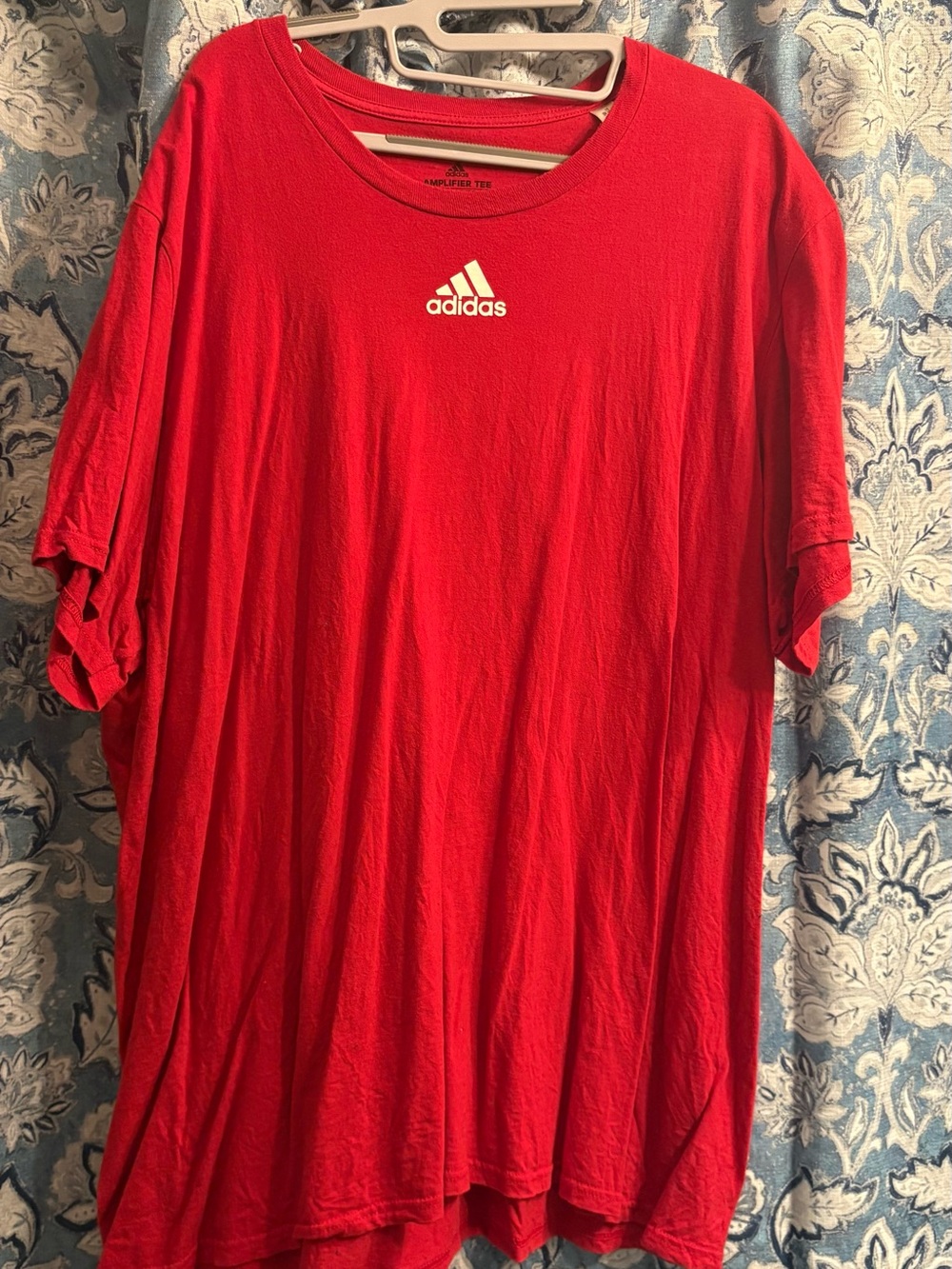 adidas Men’s Red Short-Sleeve Crew Tee with White Logo